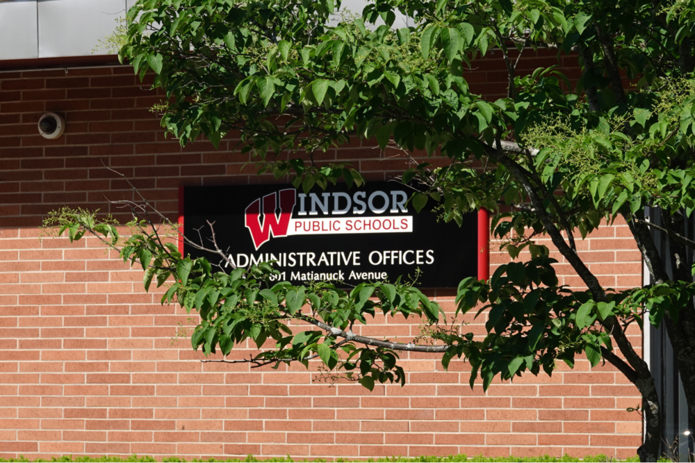 Windsor Public Schools Administrative Offices sign on building