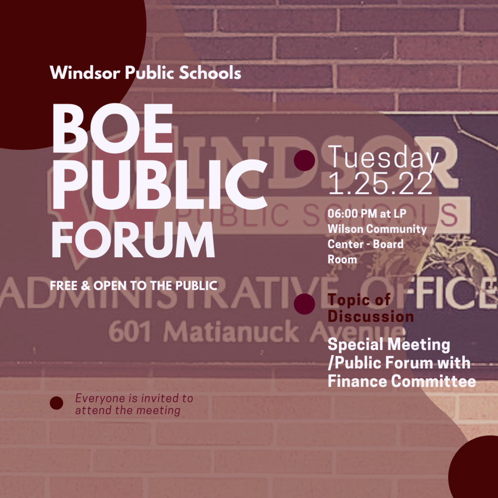 TOMORROW 6PM 1.25.22- BOE Special Meeting/Public Forum with Finance Committee… Alternate Viewing/Listening: https://5il.co/14my5