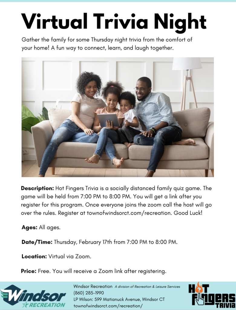 2/17 @ 7PM - Gather the family for some Thursday night trivia from the comfort of your home!  A fun way to connect, learn and laugh together! Register Now:  https://5il.co/1595p #SELItsWhatWeDo #weareWINdsor 