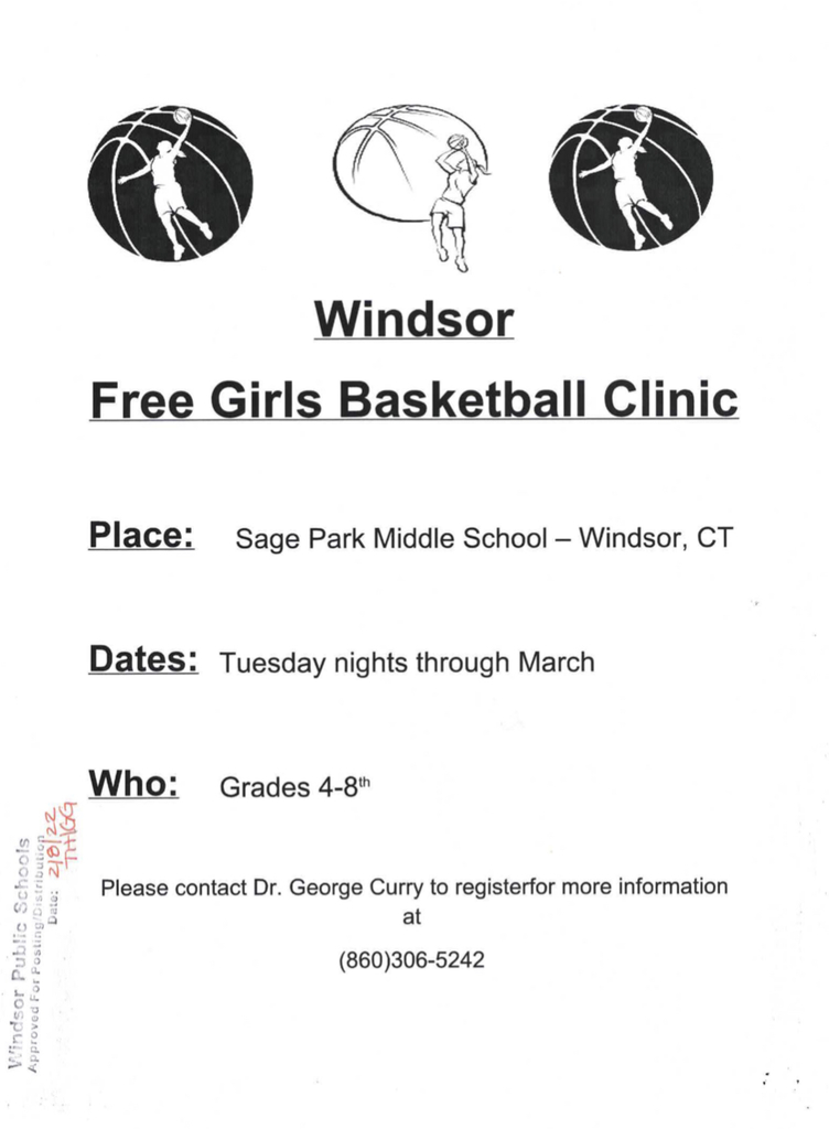 Tuesday's in March- Calling all middle school girls interested in refining their basketball skills! Sage Park is having a FREE Basketball Clinic for GIRLS.  Check the flyer out for details! https://5il.co/15bmx
